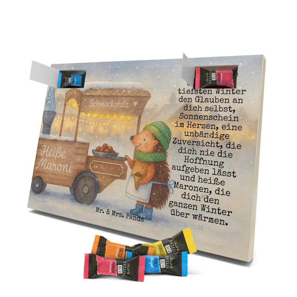 Chocolate advent calendar hedgehog Chestnuts Design Christmas time, snow