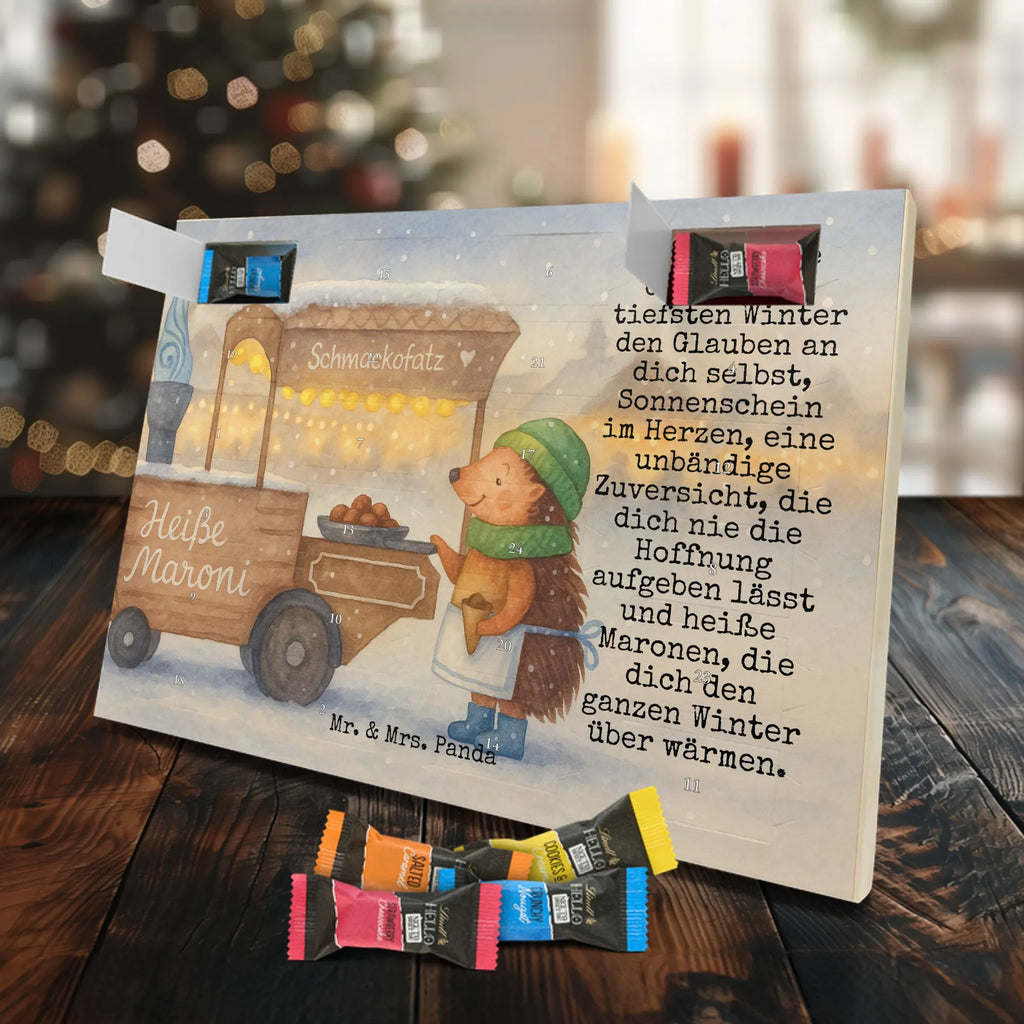 Chocolate advent calendar hedgehog Chestnuts Design Christmas time, snow