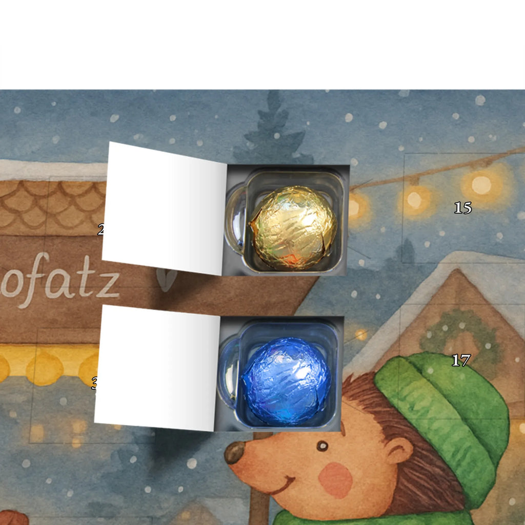 Chocolate advent calendar hedgehog Chestnuts Design Christmas time, snow