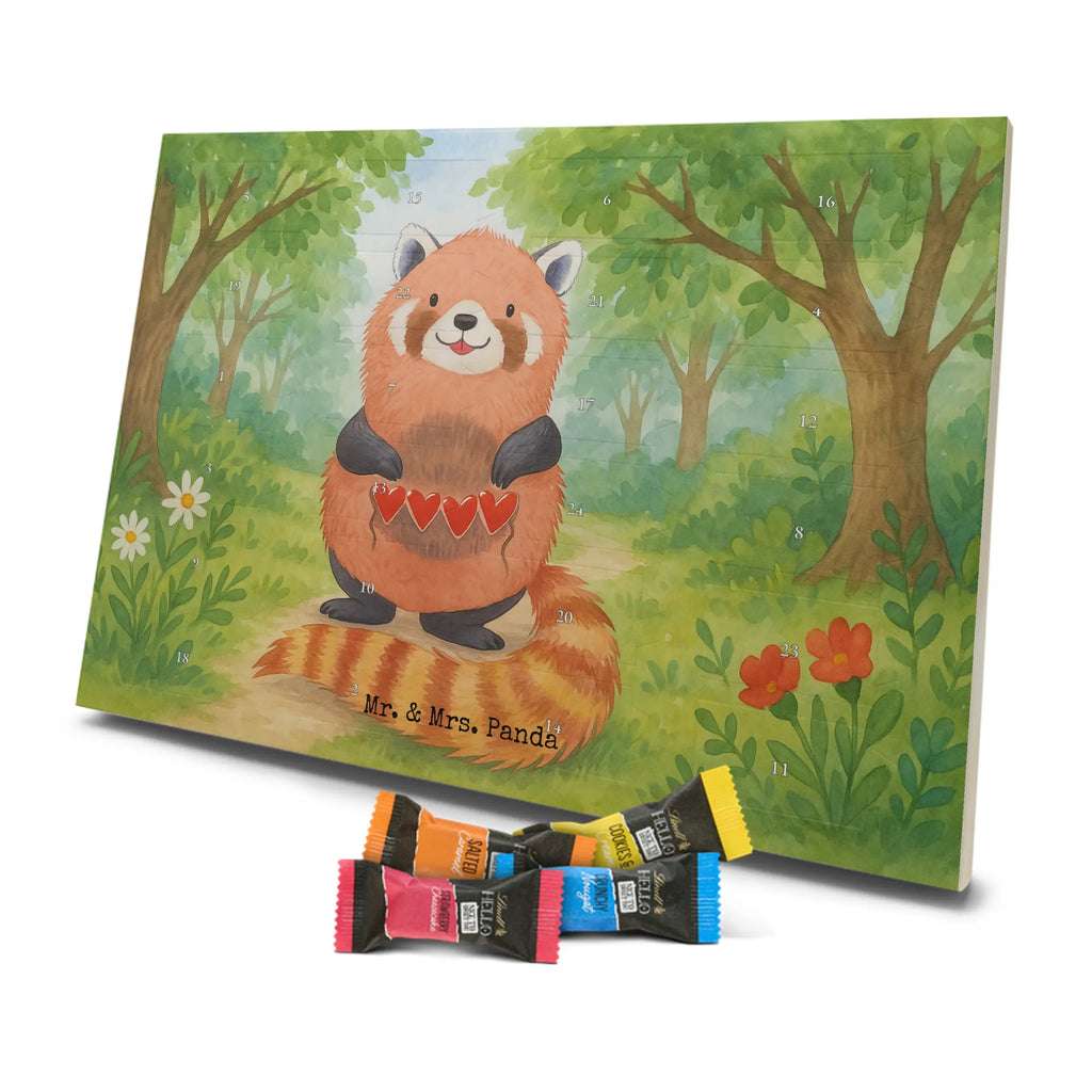 Chocolate advent calendar red panda Design card, gift ideas, gifts, small animals, cute, cute animal motives, hand drawn, funny sayings, good mood, special gifts, animal lover, darling, favourite person, red, heart