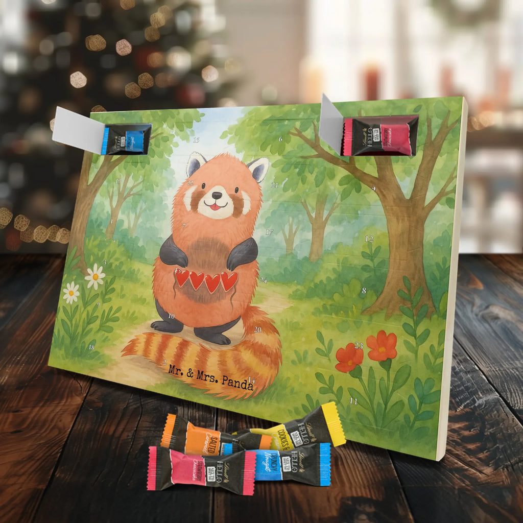 Chocolate advent calendar red panda Design card, gift ideas, gifts, small animals, cute, cute animal motives, hand drawn, funny sayings, good mood, special gifts, animal lover, darling, favourite person, red, heart
