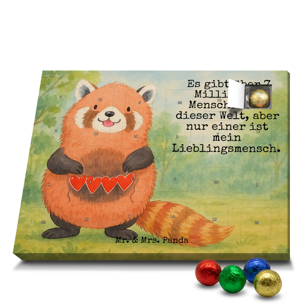 Chocolate advent calendar red panda Design card, gift ideas, gifts, small animals, cute, cute animal motives, hand drawn, funny sayings, good mood, special gifts, animal lover, darling, favourite person, red, heart
