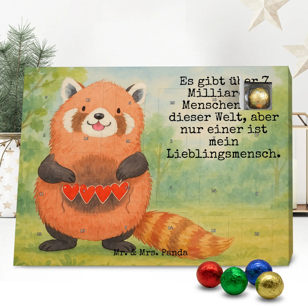 Chocolate advent calendar red panda Design card, gift ideas, gifts, small animals, cute, cute animal motives, hand drawn, funny sayings, good mood, special gifts, animal lover, darling, favourite person, red, heart