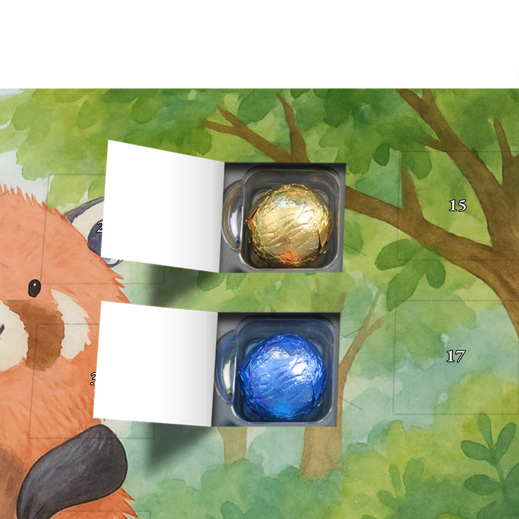Chocolate advent calendar red panda Design card, gift ideas, gifts, small animals, cute, cute animal motives, hand drawn, funny sayings, good mood, special gifts, animal lover, darling, favourite person, red, heart
