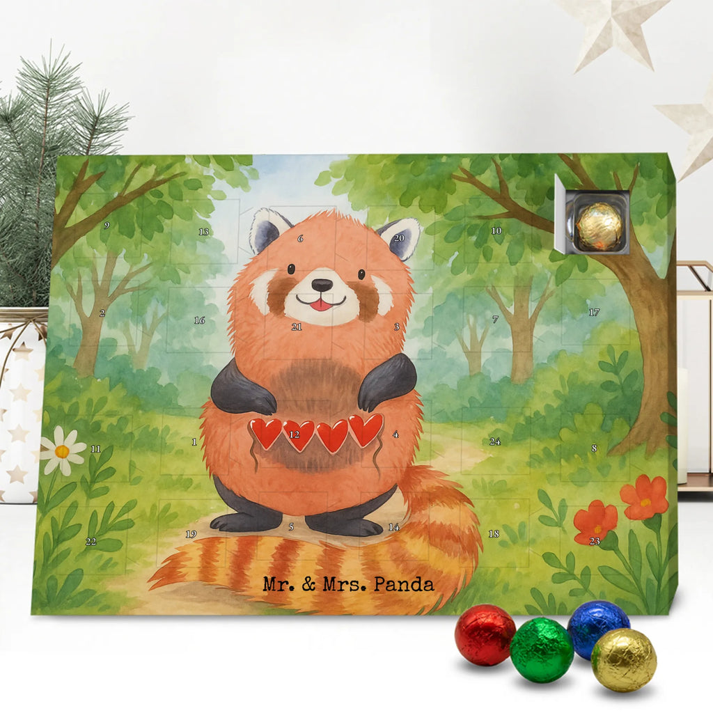 Chocolate advent calendar red panda Design card, gift ideas, gifts, small animals, cute, cute animal motives, hand drawn, funny sayings, good mood, special gifts, animal lover, darling, favourite person, red, heart
