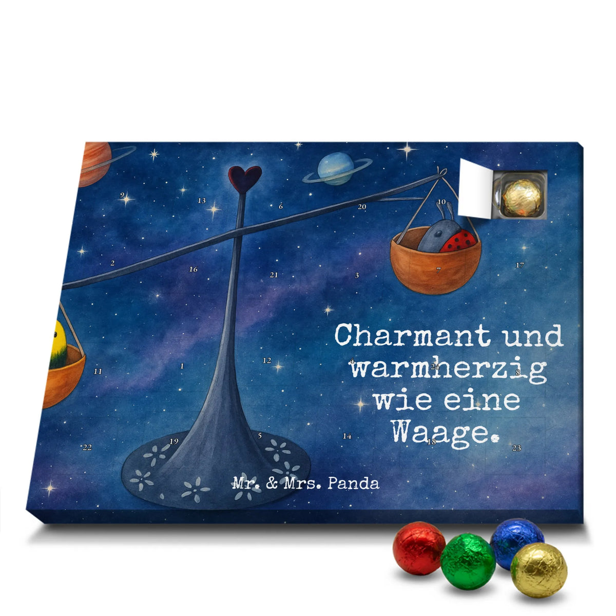 Chocolate advent calendar Star sign Scale Design constellations, birthdays, astrology, date of birth, month of birth, ladybird, gift September, balance, Libra gift, Libra, Libra zodiac sign, bumble bee, gift October, birthday October, birthday September