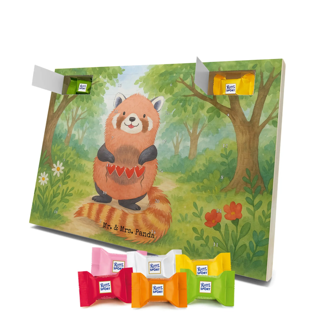 Chocolate advent calendar red panda Design card, gift ideas, gifts, small animals, cute, cute animal motives, hand drawn, funny sayings, good mood, special gifts, animal lover, darling, favourite person, red, heart