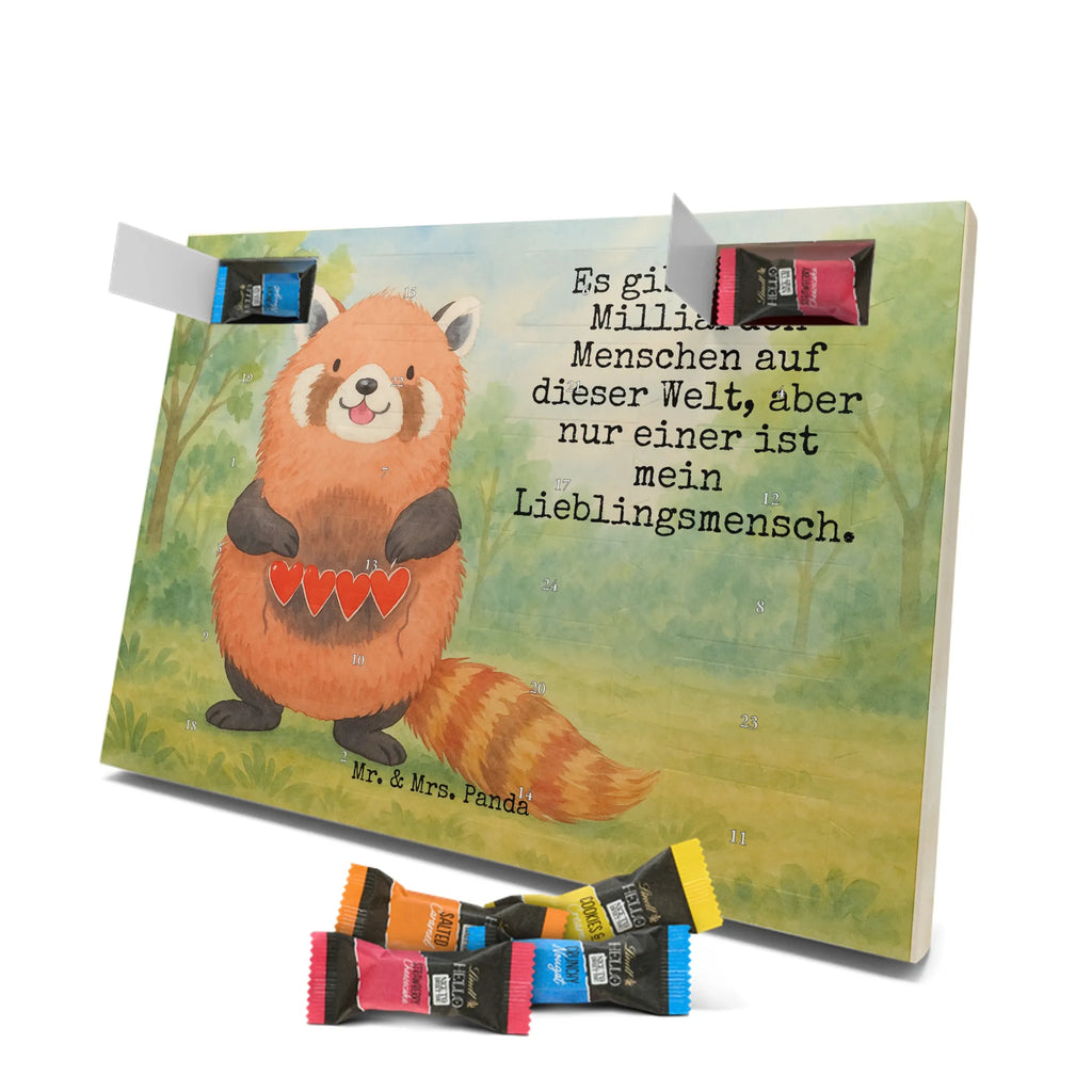 Chocolate advent calendar red panda Design card, gift ideas, gifts, small animals, cute, cute animal motives, hand drawn, funny sayings, good mood, special gifts, animal lover, darling, favourite person, red, heart