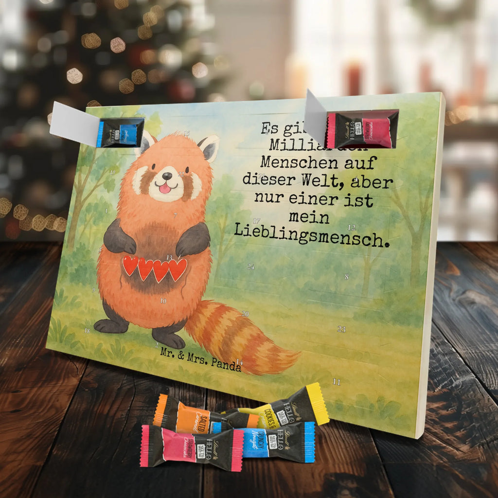 Chocolate advent calendar red panda Design card, gift ideas, gifts, small animals, cute, cute animal motives, hand drawn, funny sayings, good mood, special gifts, animal lover, darling, favourite person, red, heart