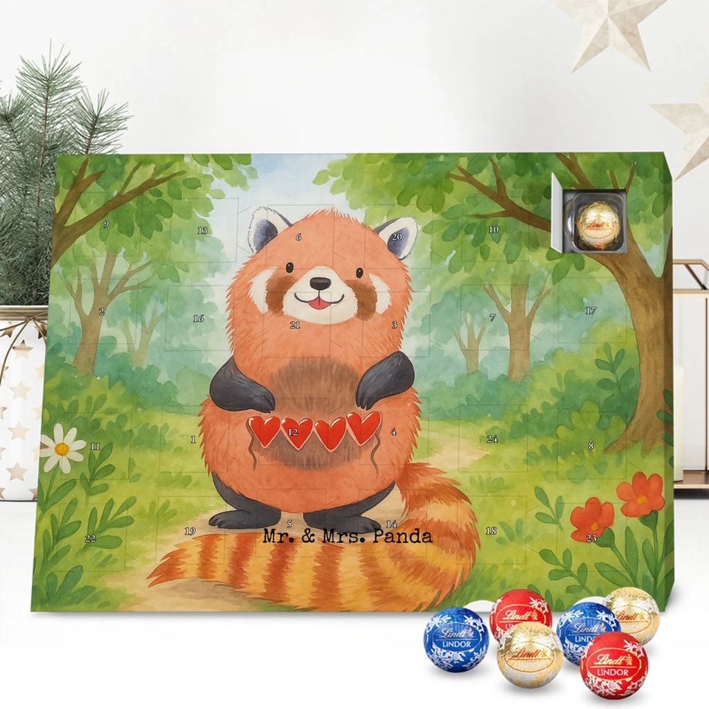 Chocolate advent calendar red panda Design card, gift ideas, gifts, small animals, cute, cute animal motives, hand drawn, funny sayings, good mood, special gifts, animal lover, darling, favourite person, red, heart