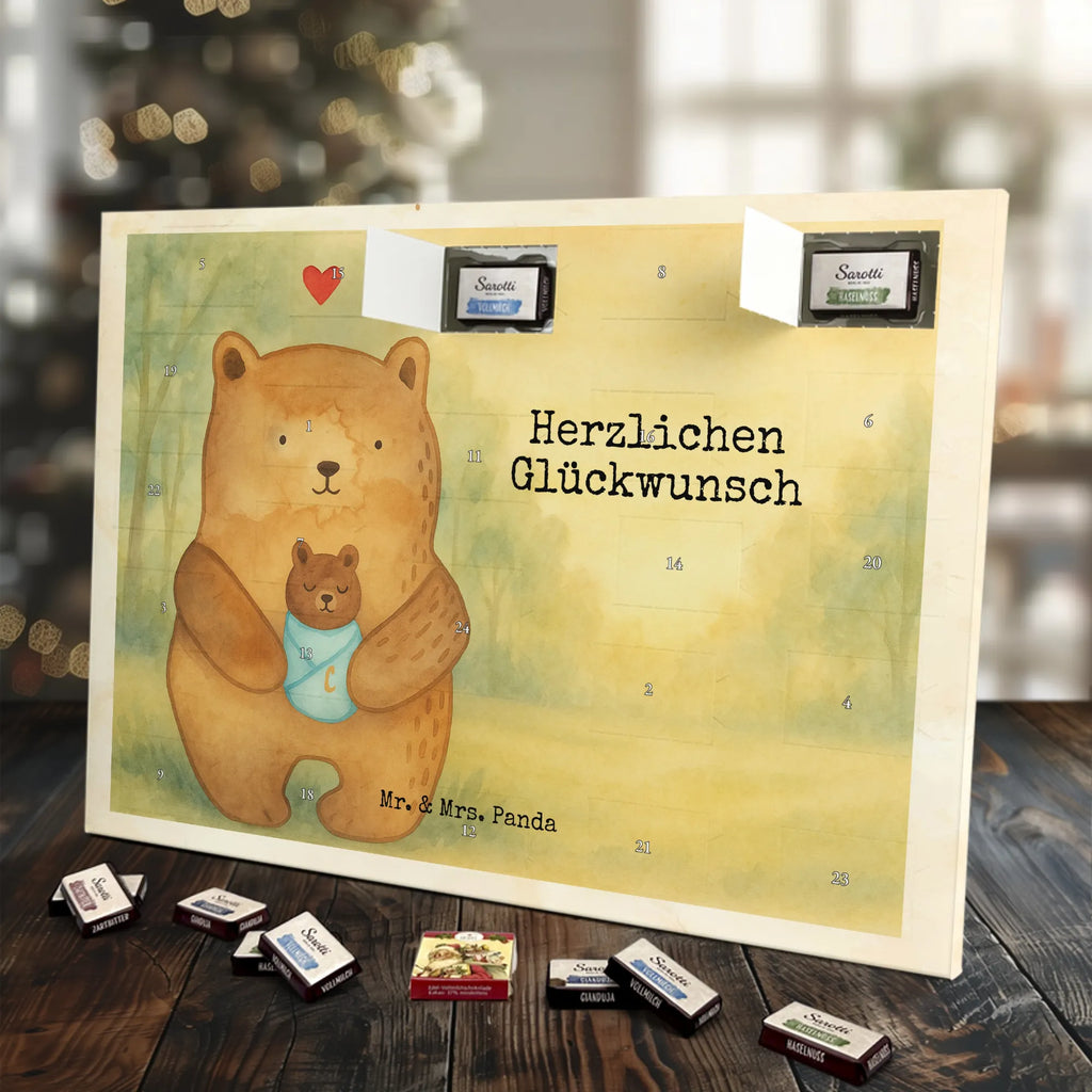 Chocolate advent calendar bear infant Design teddy bear, cuddly toy, grandchild, baptism, baptized child, nephew, birth, mother, birthday, parents, grandson, congratulations, niece