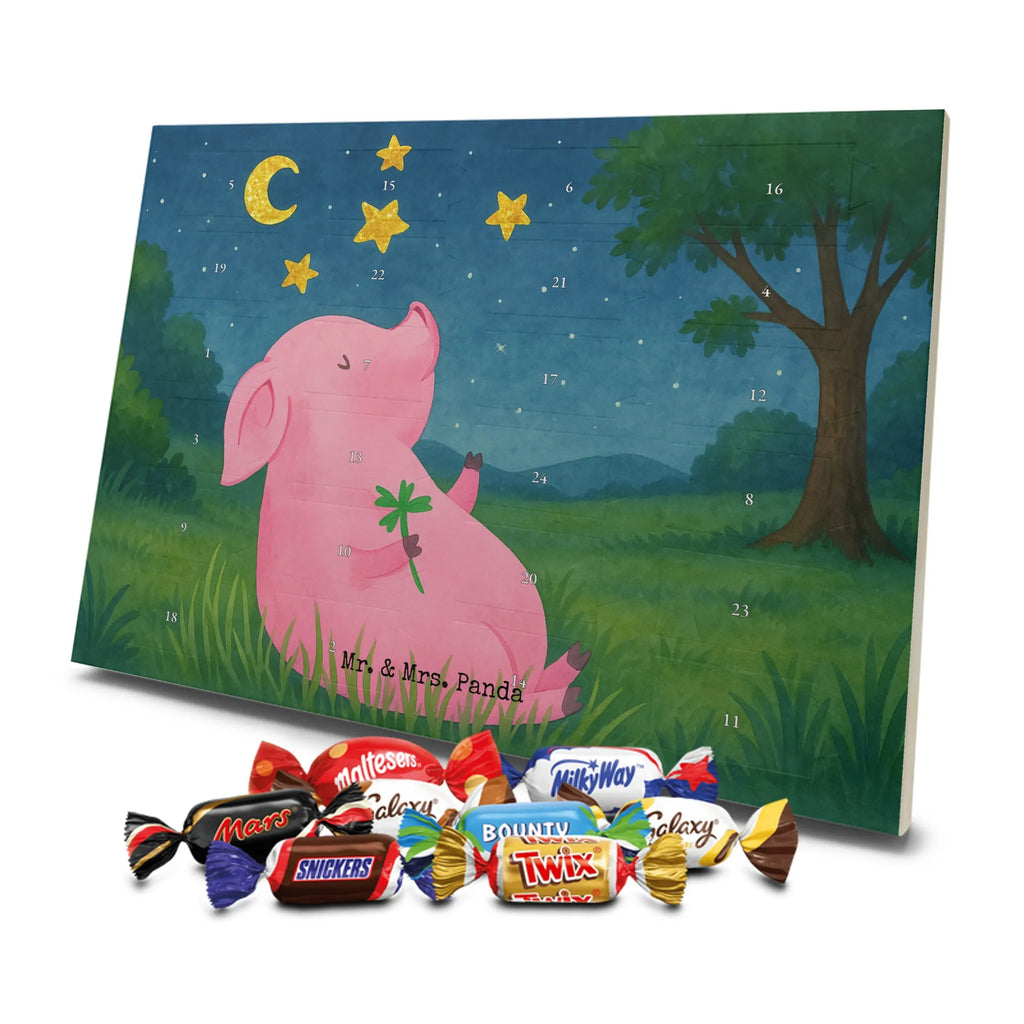 Chocolate advent calendar Pig Luck Design card, gift ideas, gifts, small animals, cute, cute animal motives, hand drawn, funny sayings, good mood, special gifts, animal lover, asterisks, stars, piglet, goals, lucky charm, Lucky bastard. Luck