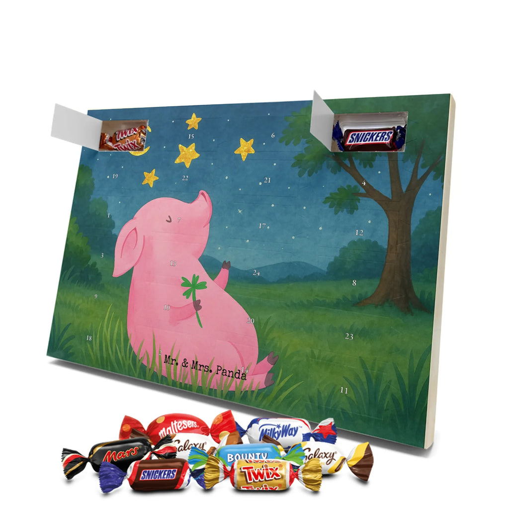 Chocolate advent calendar Pig Luck Design card, gift ideas, gifts, small animals, cute, cute animal motives, hand drawn, funny sayings, good mood, special gifts, animal lover, asterisks, stars, piglet, goals, lucky charm, Lucky bastard. Luck