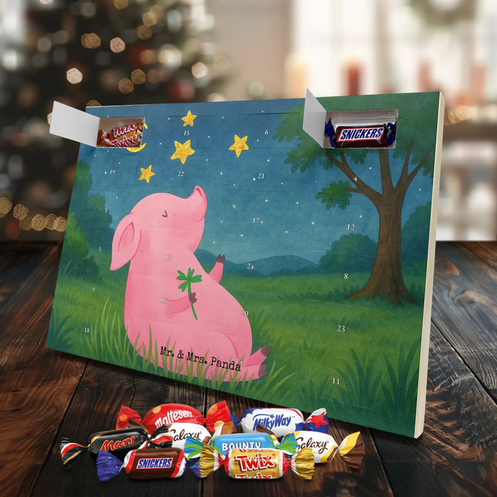Chocolate advent calendar Pig Luck Design card, gift ideas, gifts, small animals, cute, cute animal motives, hand drawn, funny sayings, good mood, special gifts, animal lover, asterisks, stars, piglet, goals, lucky charm, Lucky bastard. Luck
