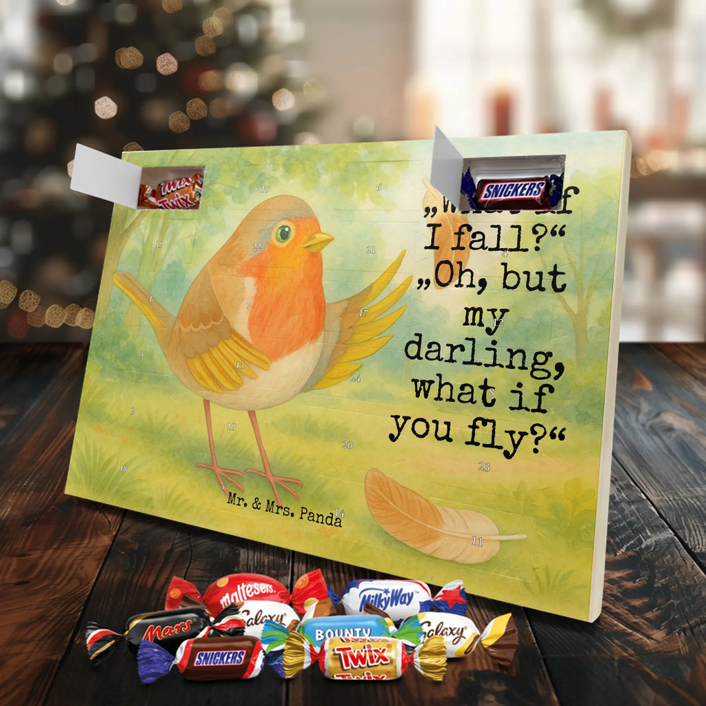 Chocolate advent calendar robin feathers Design card, gift ideas, gifts, small animals, cute, cute animal motives, hand drawn, funny sayings, good mood, special gifts, animal lover, bird, slogan courage, flying, motivation pictures, robin, motivation slogans, slogan motivation