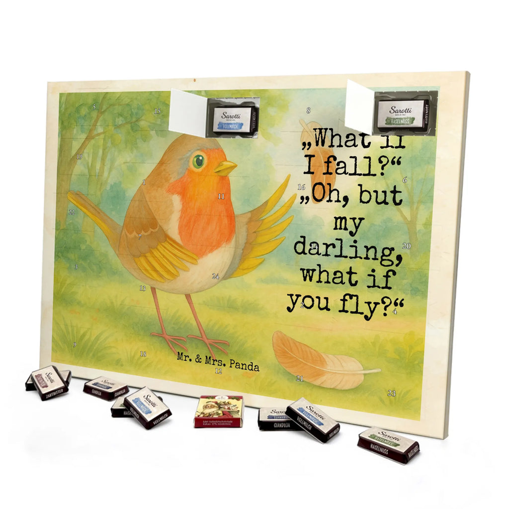 Chocolate advent calendar robin feathers Design card, gift ideas, gifts, small animals, cute, cute animal motives, hand drawn, funny sayings, good mood, special gifts, animal lover, bird, slogan courage, flying, motivation pictures, robin, motivation slogans, slogan motivation