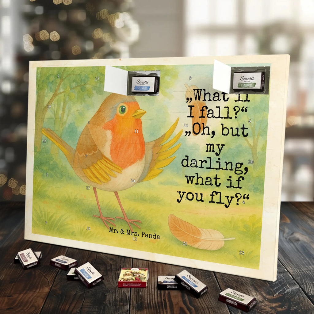 Chocolate advent calendar robin feathers Design card, gift ideas, gifts, small animals, cute, cute animal motives, hand drawn, funny sayings, good mood, special gifts, animal lover, bird, slogan courage, flying, motivation pictures, robin, motivation slogans, slogan motivation