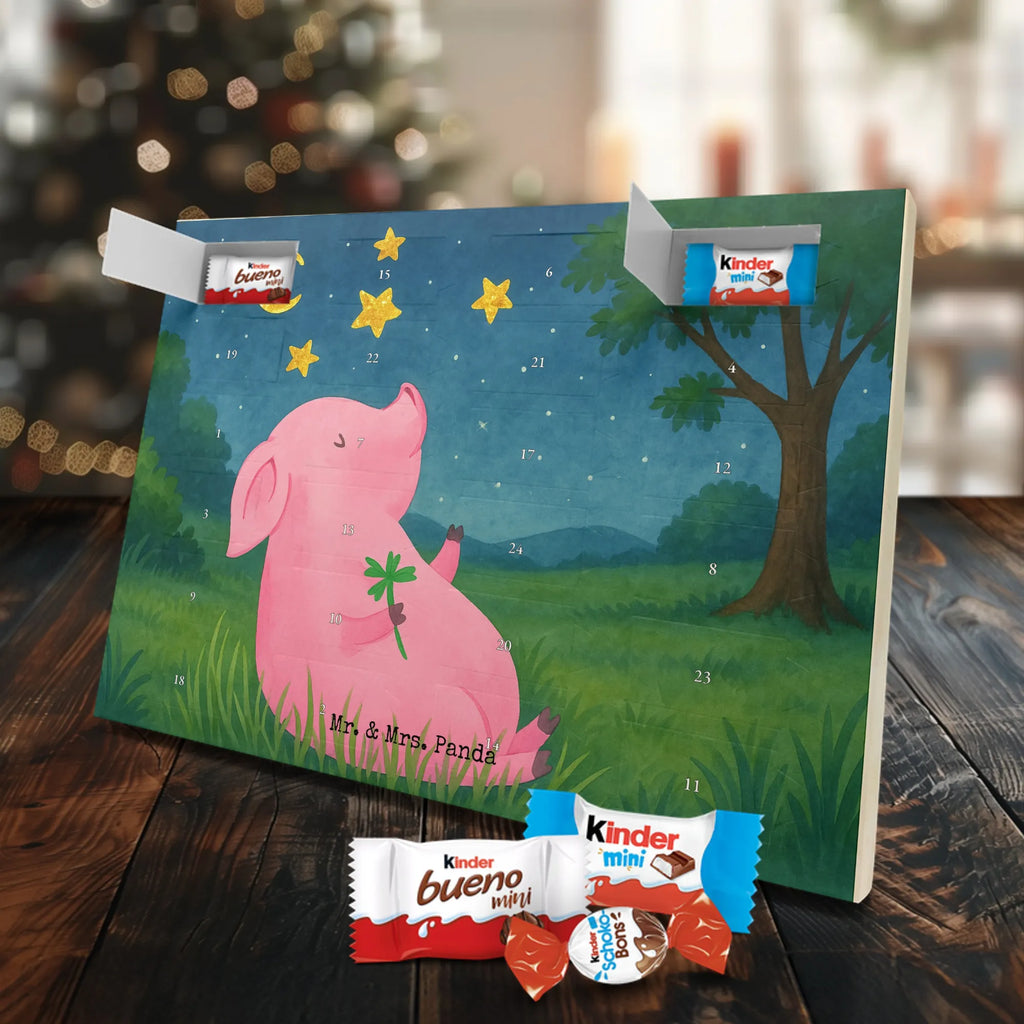 Chocolate advent calendar Pig Luck Design card, gift ideas, gifts, small animals, cute, cute animal motives, hand drawn, funny sayings, good mood, special gifts, animal lover, asterisks, stars, piglet, goals, lucky charm, Lucky bastard. Luck