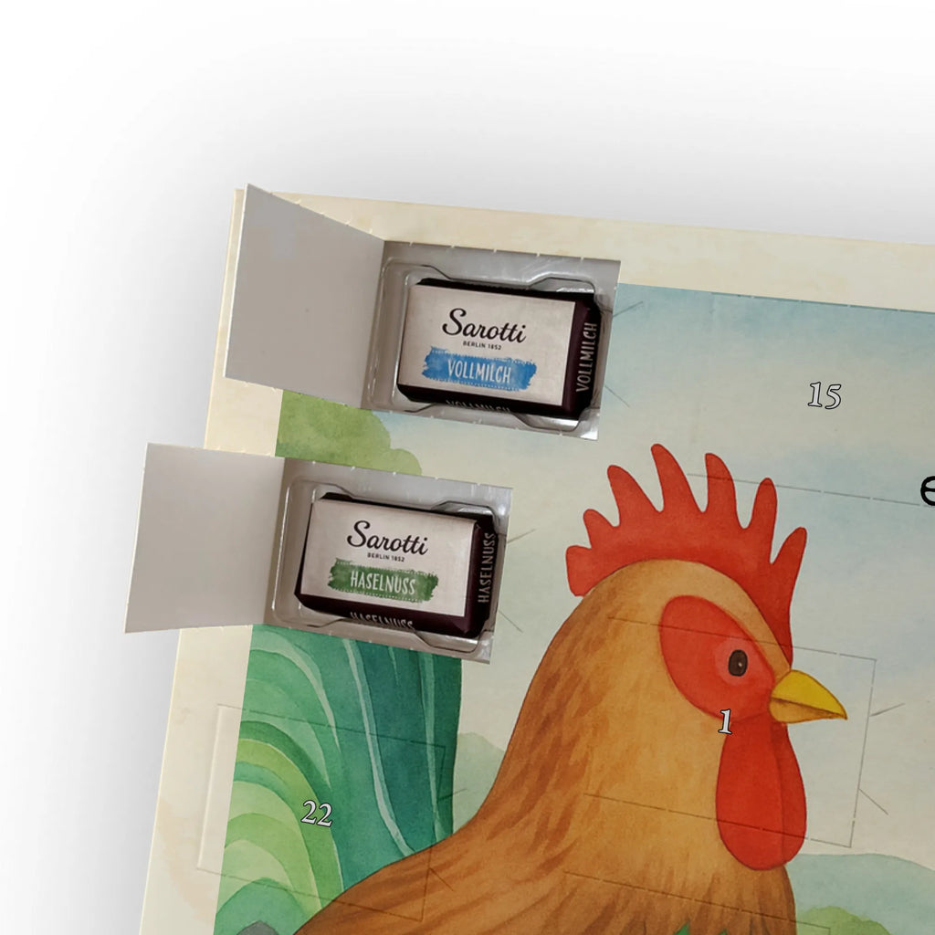 Chocolate advent calendar Faucet grain Design farm, farm animals, animals, nature, eggs, hen, corn, cock