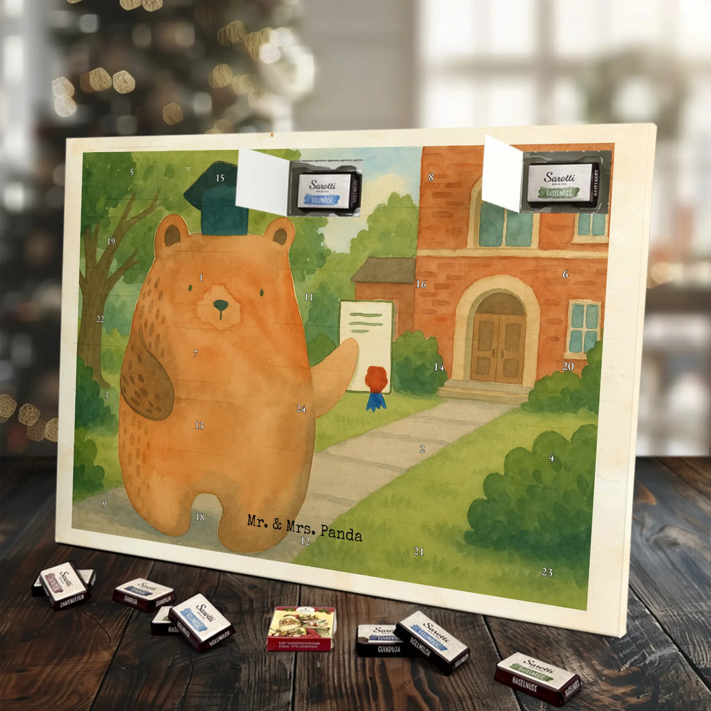 Chocolate advent calendar bear Test Design teddy bear, cuddly toy, diploma, degree, certificate, examinations, examination passed
