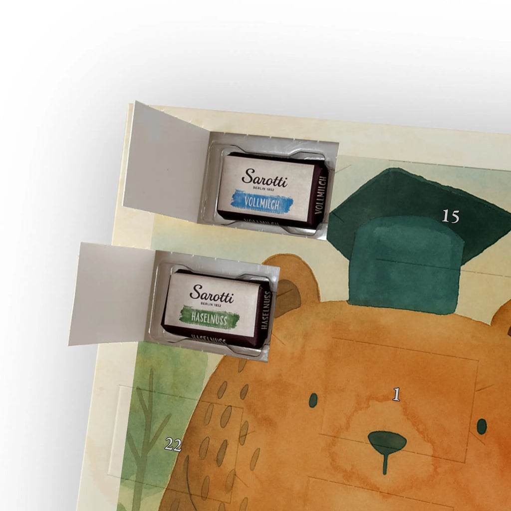 Chocolate advent calendar bear Test Design teddy bear, cuddly toy, diploma, degree, certificate, examinations, examination passed