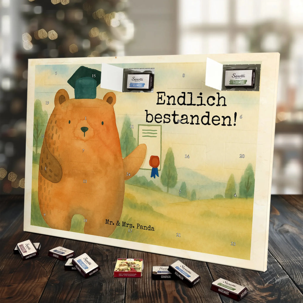 Chocolate advent calendar bear Test Design teddy bear, cuddly toy, diploma, degree, certificate, examinations, examination passed