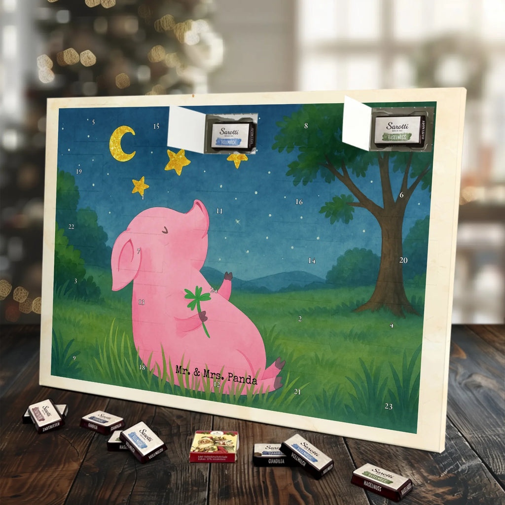 Chocolate advent calendar Pig Luck Design card, gift ideas, gifts, small animals, cute, cute animal motives, hand drawn, funny sayings, good mood, special gifts, animal lover, asterisks, stars, piglet, goals, lucky charm, Lucky bastard. Luck
