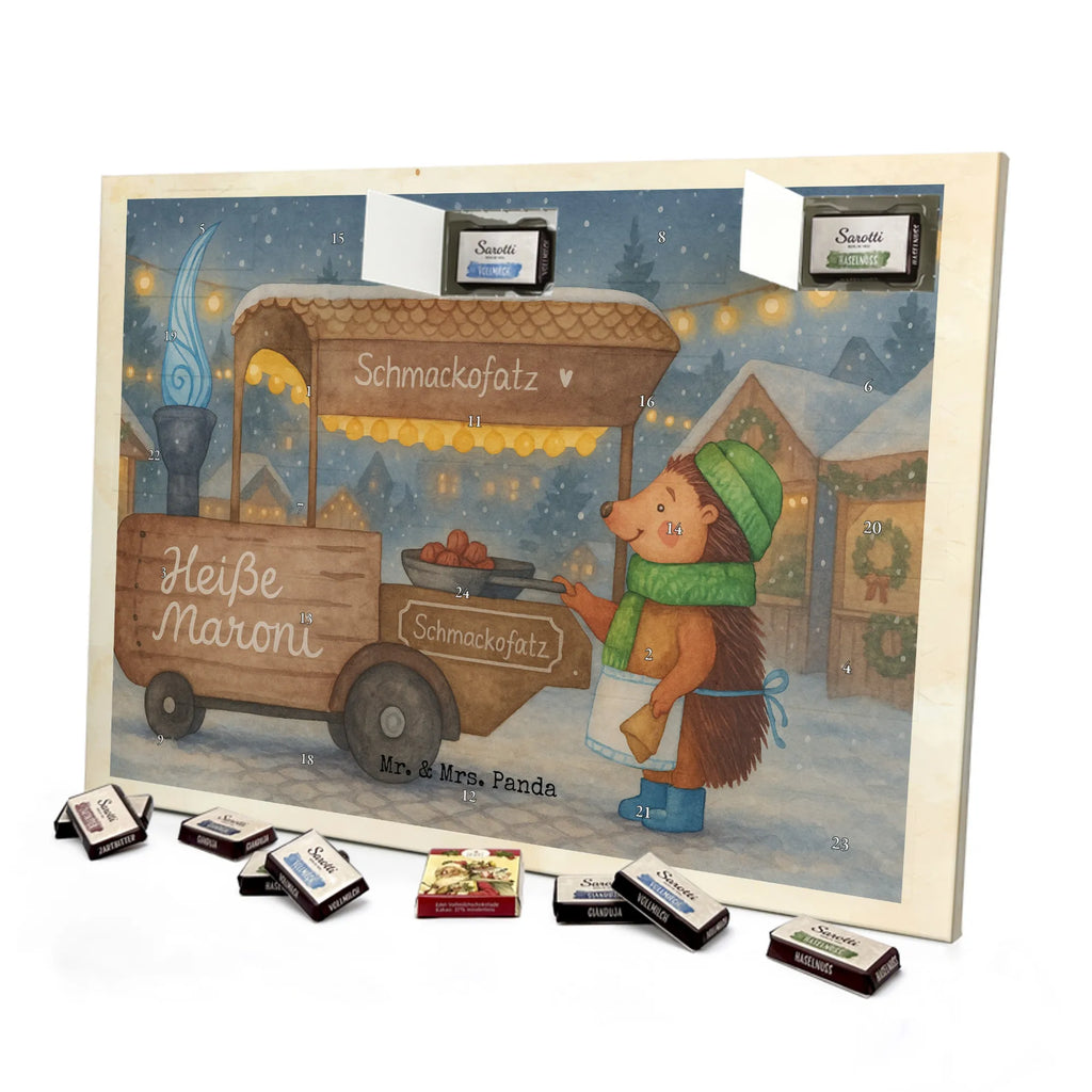 Chocolate advent calendar hedgehog Chestnuts Design Christmas time, snow