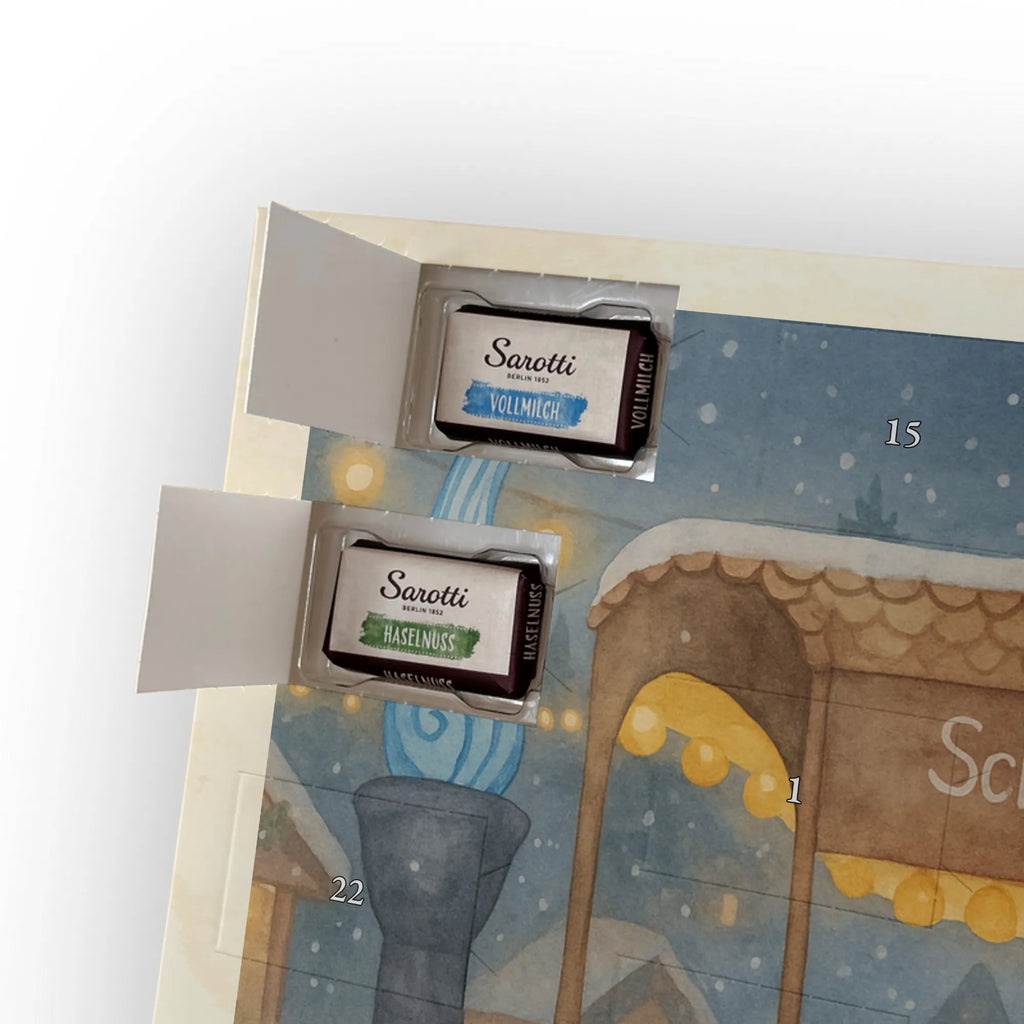 Chocolate advent calendar hedgehog Chestnuts Design Christmas time, snow