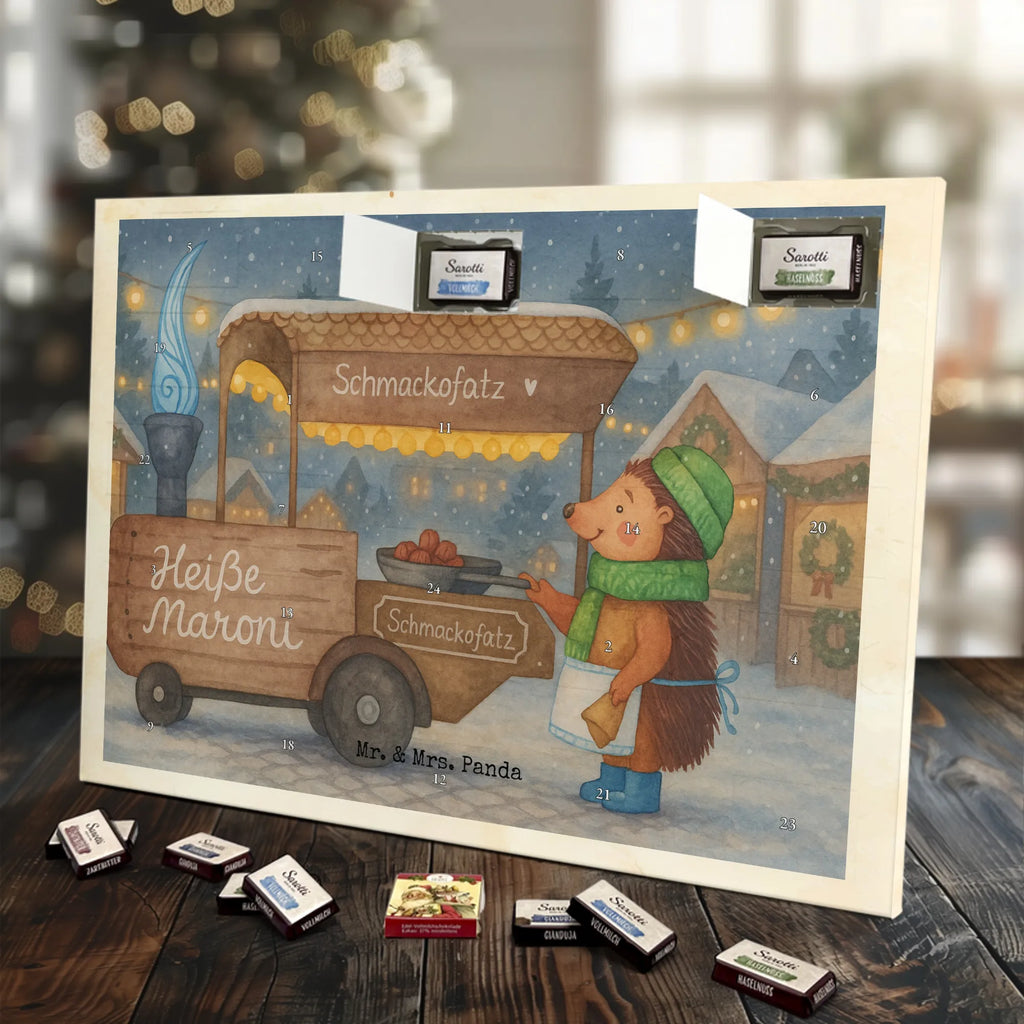 Chocolate advent calendar hedgehog Chestnuts Design Christmas time, snow