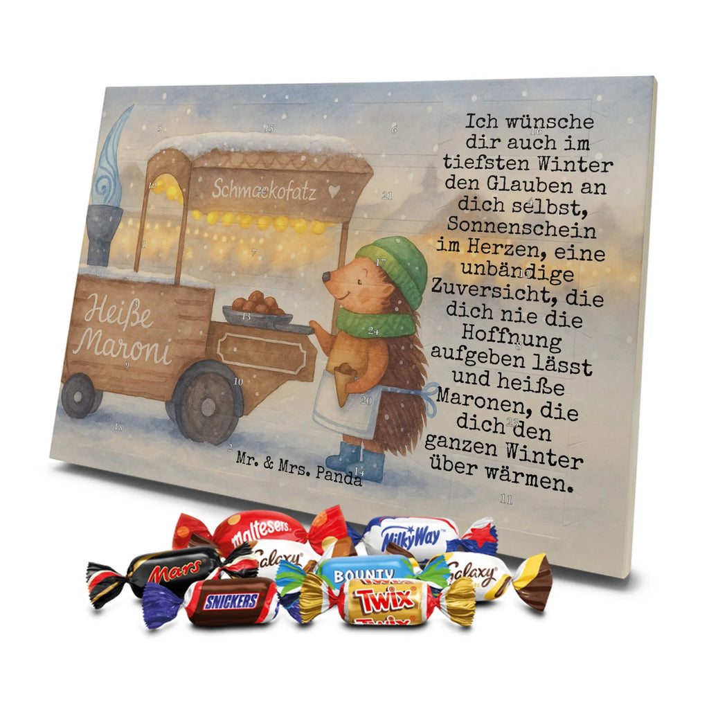 Chocolate advent calendar hedgehog Chestnuts Design Christmas time, snow