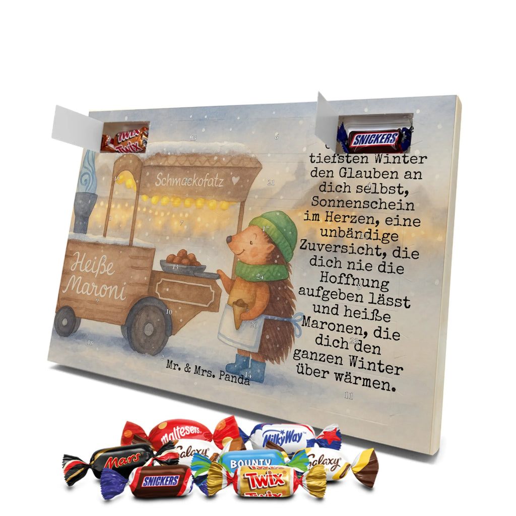 Chocolate advent calendar hedgehog Chestnuts Design Christmas time, snow