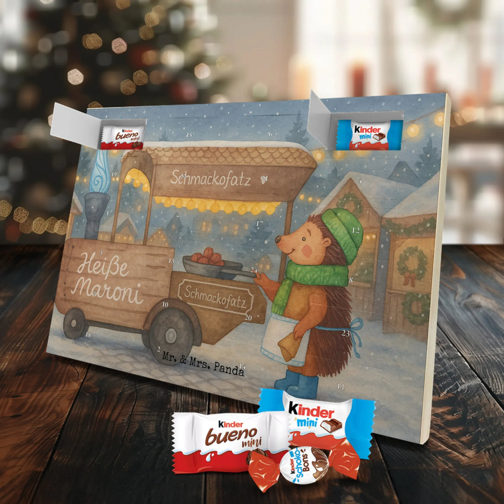 Chocolate advent calendar hedgehog Chestnuts Design Christmas time, snow