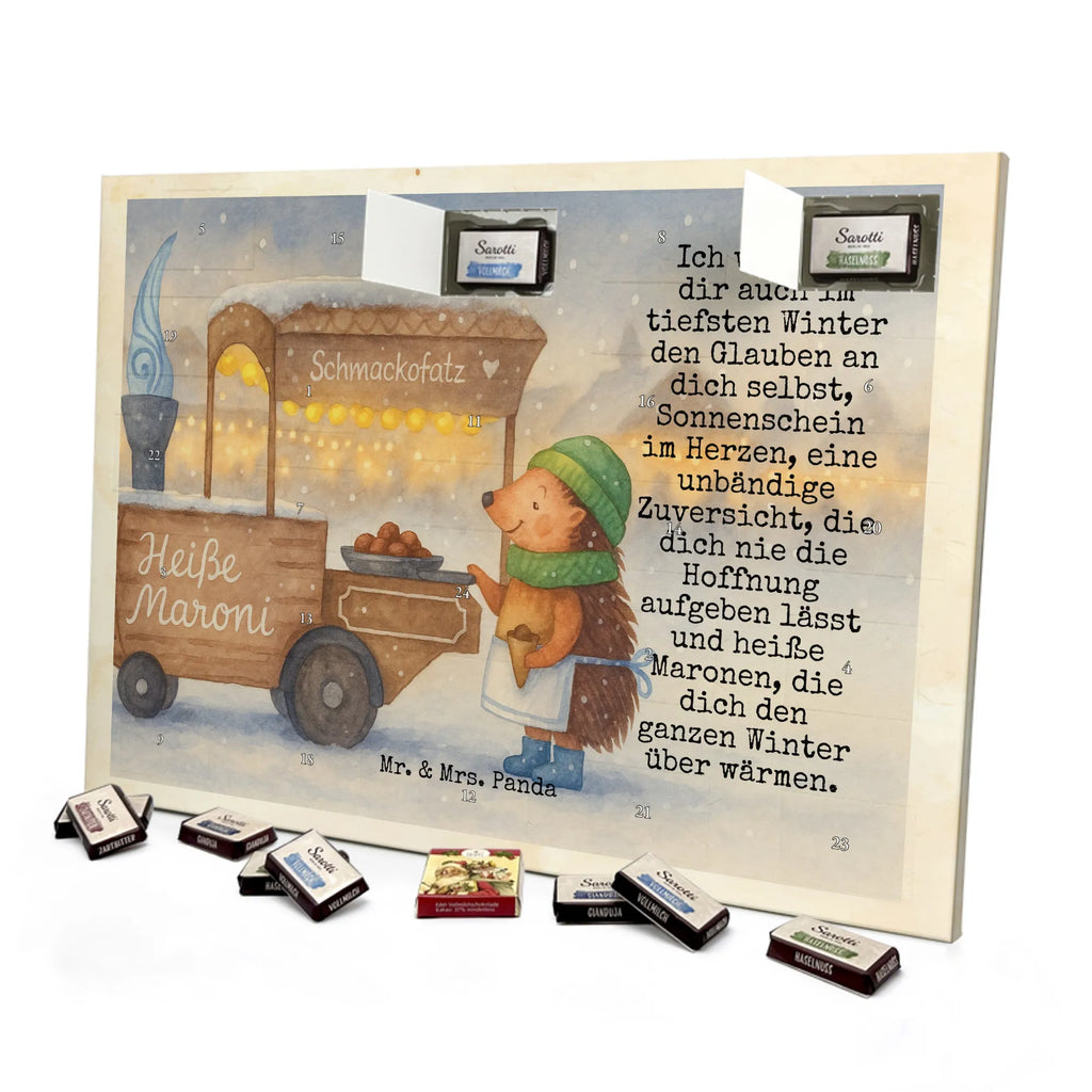 Chocolate advent calendar hedgehog Chestnuts Design Christmas time, snow