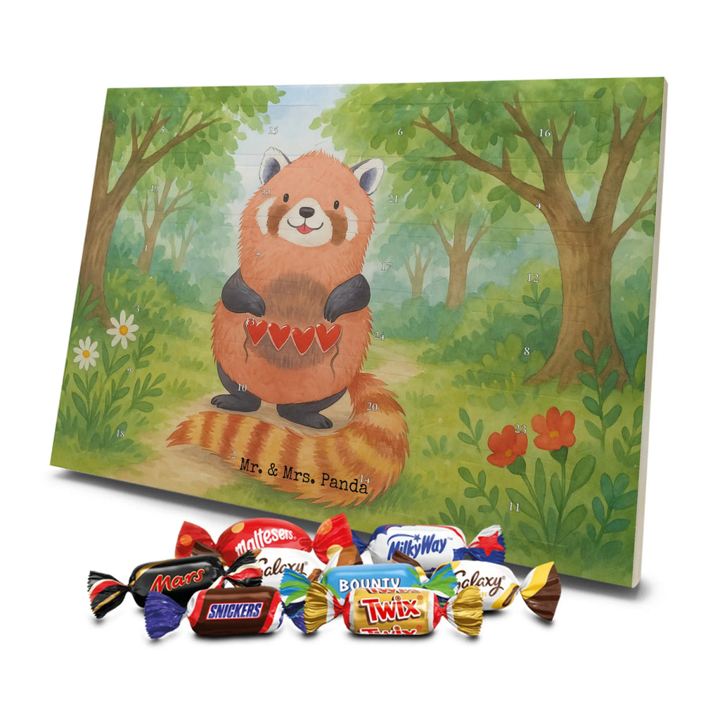 Chocolate advent calendar red panda Design card, gift ideas, gifts, small animals, cute, cute animal motives, hand drawn, funny sayings, good mood, special gifts, animal lover, darling, favourite person, red, heart