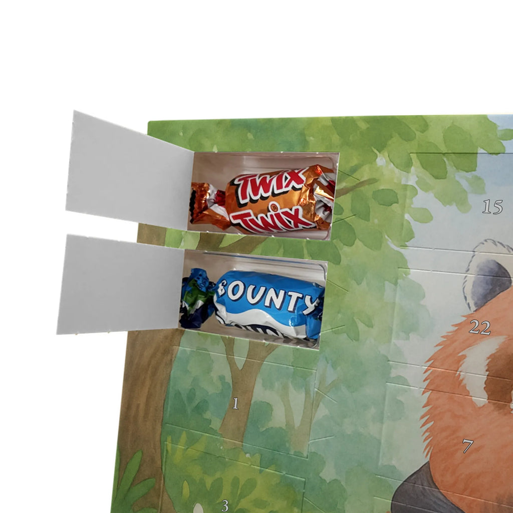 Chocolate advent calendar red panda Design card, gift ideas, gifts, small animals, cute, cute animal motives, hand drawn, funny sayings, good mood, special gifts, animal lover, darling, favourite person, red, heart