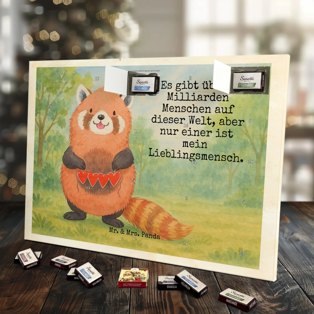 Chocolate advent calendar red panda Design card, gift ideas, gifts, small animals, cute, cute animal motives, hand drawn, funny sayings, good mood, special gifts, animal lover, darling, favourite person, red, heart