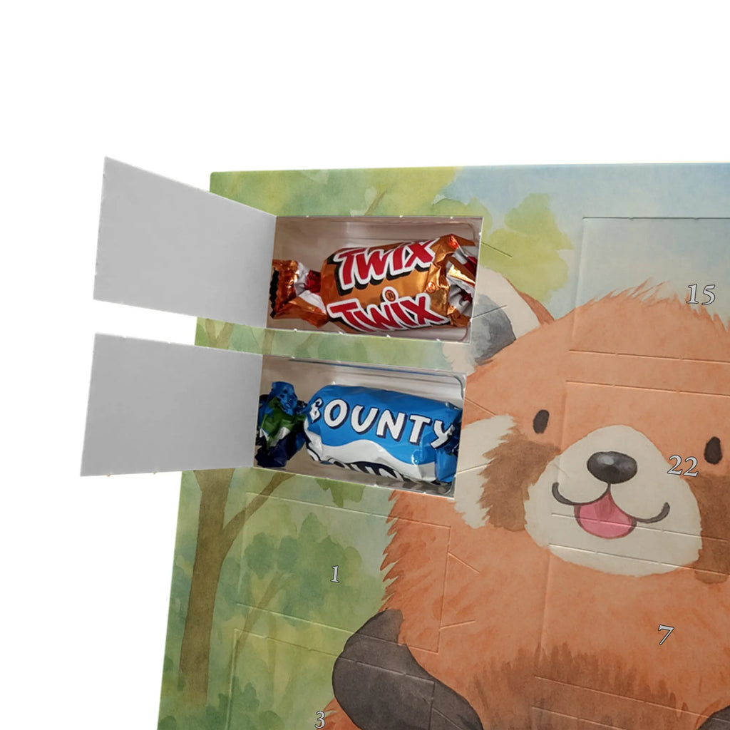 Chocolate advent calendar red panda Design card, gift ideas, gifts, small animals, cute, cute animal motives, hand drawn, funny sayings, good mood, special gifts, animal lover, darling, favourite person, red, heart