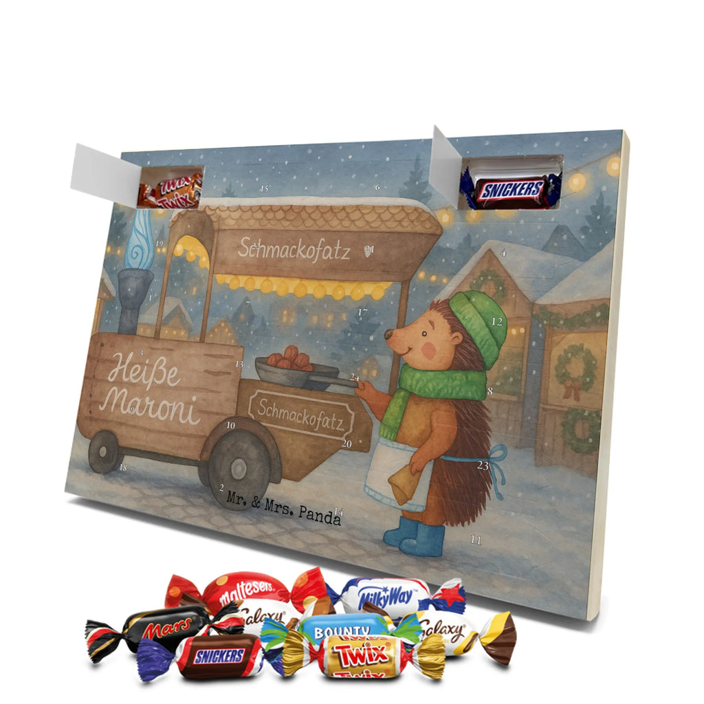 Chocolate advent calendar hedgehog Chestnuts Design Christmas time, snow