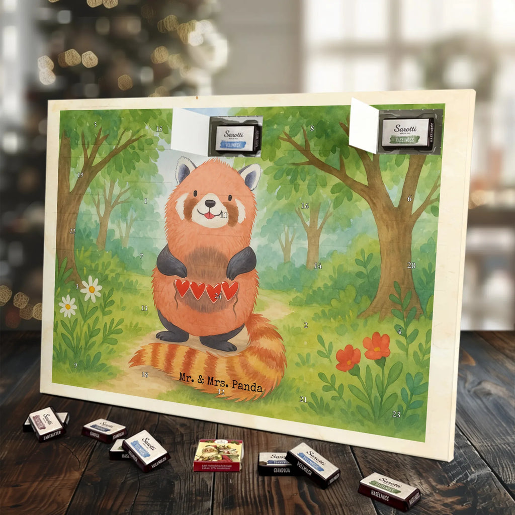 Chocolate advent calendar red panda Design card, gift ideas, gifts, small animals, cute, cute animal motives, hand drawn, funny sayings, good mood, special gifts, animal lover, darling, favourite person, red, heart