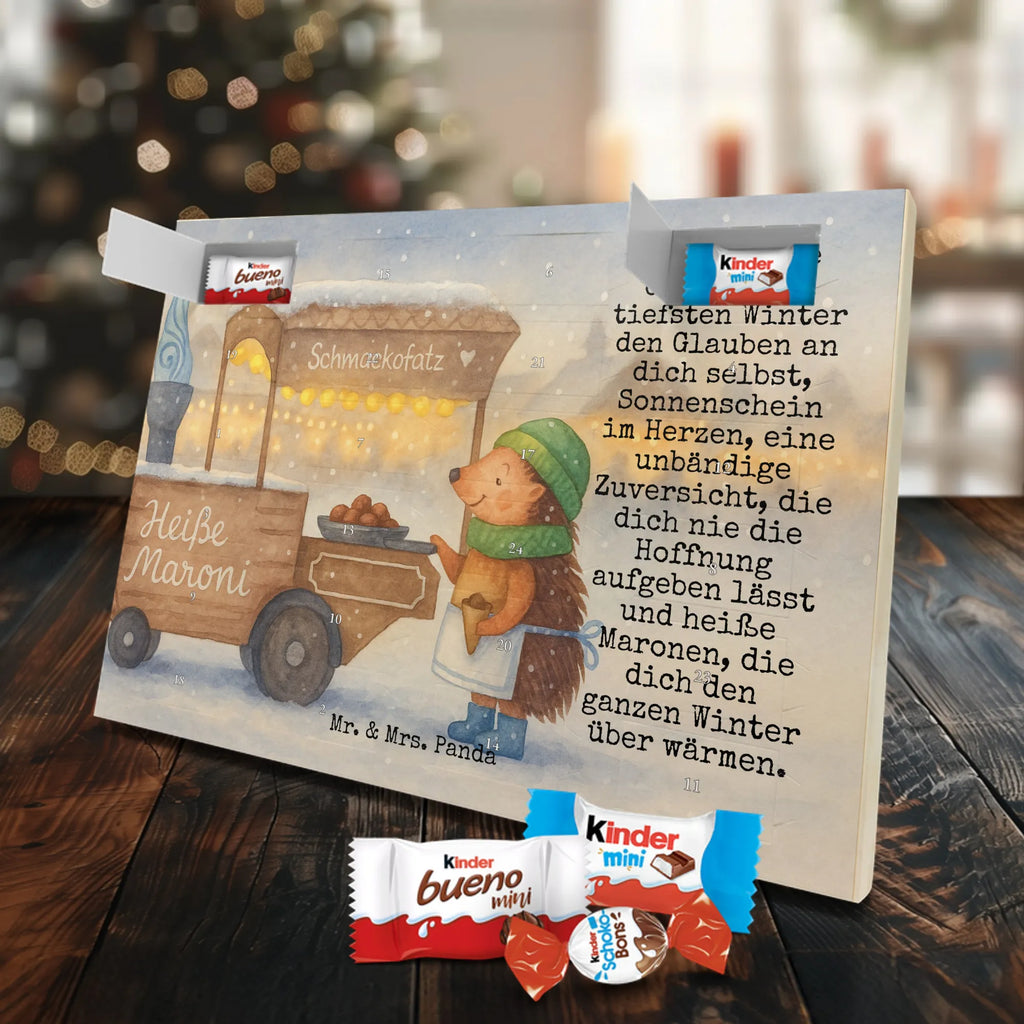 Chocolate advent calendar hedgehog Chestnuts Design Christmas time, snow