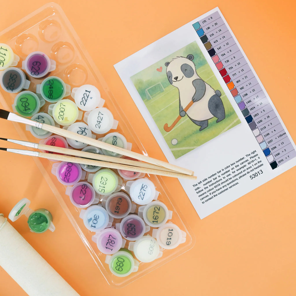 Malen nach Zahlen Panda Hockey spielen Design Malen, DIY, Ausmalbild, Malen nach Zahlen, Kunstwerk, Baseln, Kreativität, Bastelidee, Künstler, Geschenk, Sport, Sportart, Hobby, Schenken, Danke, Dankeschön, Auszeichnung, Gewinn, Sportler, Hockeyschläger, Hockey spielen, Hockey Verein, Feldhockey