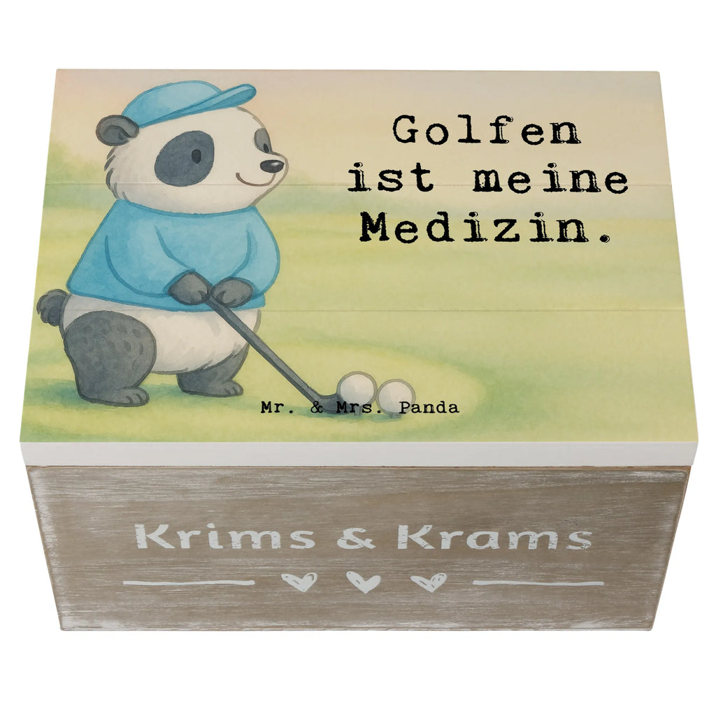 Holzkiste Panda Golfen Design Geschenkbox, Erinnerungskiste, XXL, Geschenkdose, Dekokiste, Kiste, Truhe, Aufbewahrungsbox, Schatulle, Schatzkiste, Erinnerungsbox, Holzkiste, Geschenk, Sport, Sportart, Hobby, Schenken, Danke, Dankeschön, Auszeichnung, Gewinn, Sportler, Golf spielen, Golfturnier, Golf Verein, Golfplatz, Golfen