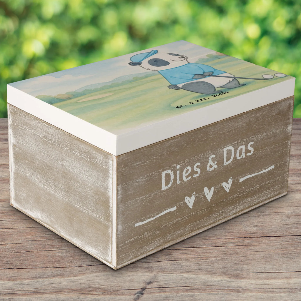 Holzkiste Panda Golfen Design Geschenkbox, Erinnerungskiste, XXL, Geschenkdose, Dekokiste, Kiste, Truhe, Aufbewahrungsbox, Schatulle, Schatzkiste, Erinnerungsbox, Holzkiste, Geschenk, Sport, Sportart, Hobby, Schenken, Danke, Dankeschön, Auszeichnung, Gewinn, Sportler, Golf spielen, Golfturnier, Golf Verein, Golfplatz, Golfen