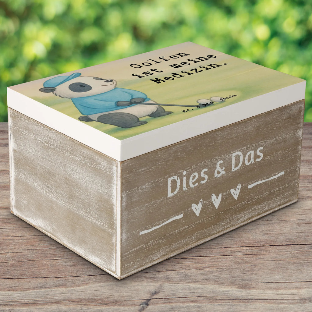 Holzkiste Panda Golfen Design Geschenkbox, Erinnerungskiste, XXL, Geschenkdose, Dekokiste, Kiste, Truhe, Aufbewahrungsbox, Schatulle, Schatzkiste, Erinnerungsbox, Holzkiste, Geschenk, Sport, Sportart, Hobby, Schenken, Danke, Dankeschön, Auszeichnung, Gewinn, Sportler, Golf spielen, Golfturnier, Golf Verein, Golfplatz, Golfen