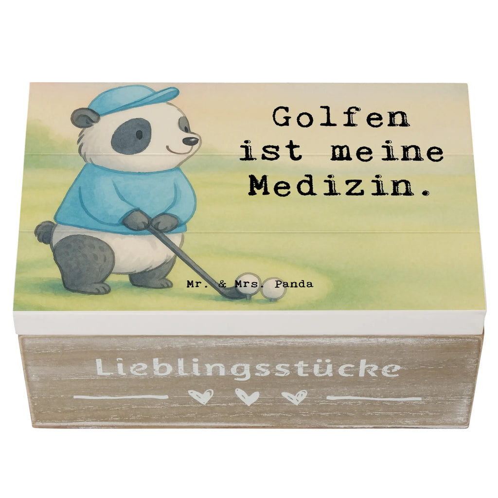 Holzkiste Panda Golfen Design Geschenkbox, Erinnerungskiste, XXL, Geschenkdose, Dekokiste, Kiste, Truhe, Aufbewahrungsbox, Schatulle, Schatzkiste, Erinnerungsbox, Holzkiste, Geschenk, Sport, Sportart, Hobby, Schenken, Danke, Dankeschön, Auszeichnung, Gewinn, Sportler, Golf spielen, Golfturnier, Golf Verein, Golfplatz, Golfen