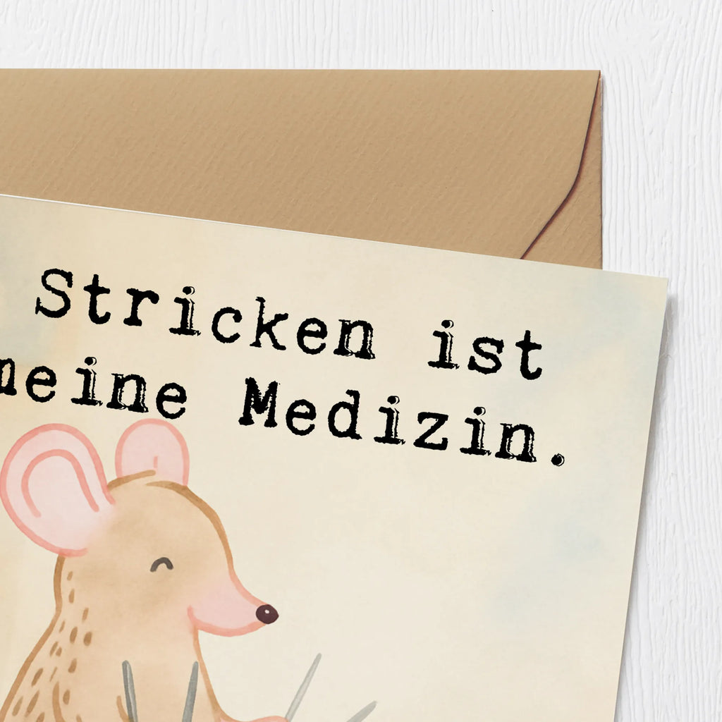 Deluxe Karte Maus Stricken Design Karte, Hochwertige Klappkarte, Klappkarte, Geburtstagskarte, Einladungskarte, Hochwertige Grußkarte, Hochzeitskarte, Grußkarte, Glückwunschkarte, Geschenk, Sport, Sportart, Hobby, Schenken, Danke, Dankeschön, Auszeichnung, Gewinn, Sportler, DIY, Stricken