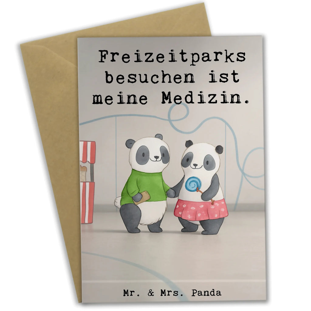 Grußkarte Pandas Freizeitpark besuchen Design Glückwunschkarte, Hochzeitskarte, Ansichtskarten, Grußkarte, Einladungskarte, Karte, Geburtstagskarte, Klappkarte, Geschenk, Sport, Sportart, Hobby, Schenken, Danke, Dankeschön, Auszeichnung, Gewinn, Sportler, Achterbahn fahren, Freizeitpark besuchen