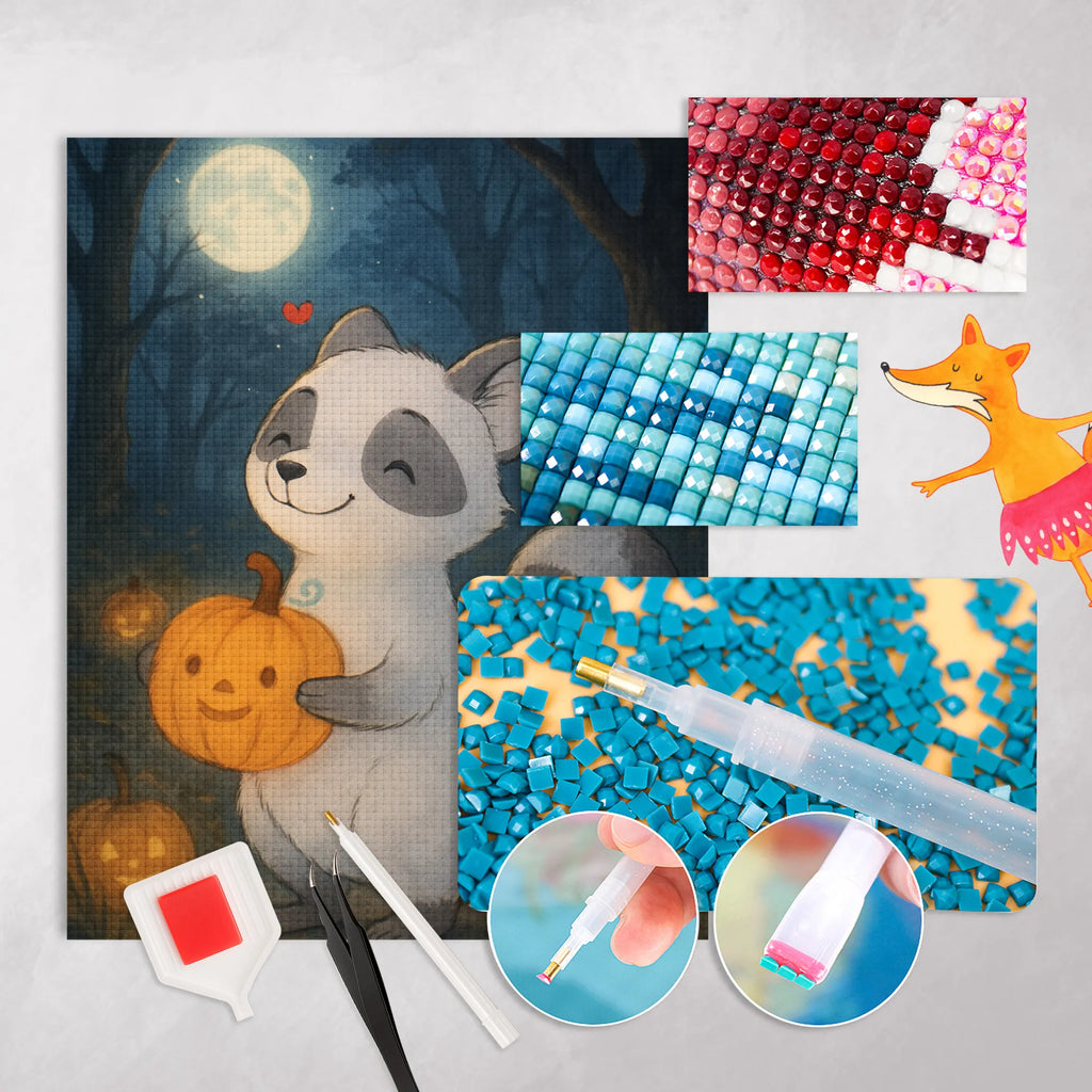 Diamond Painting Raccoon Pumpkin Design Halloween, decoration, Martin singing, decor, gifts, giving