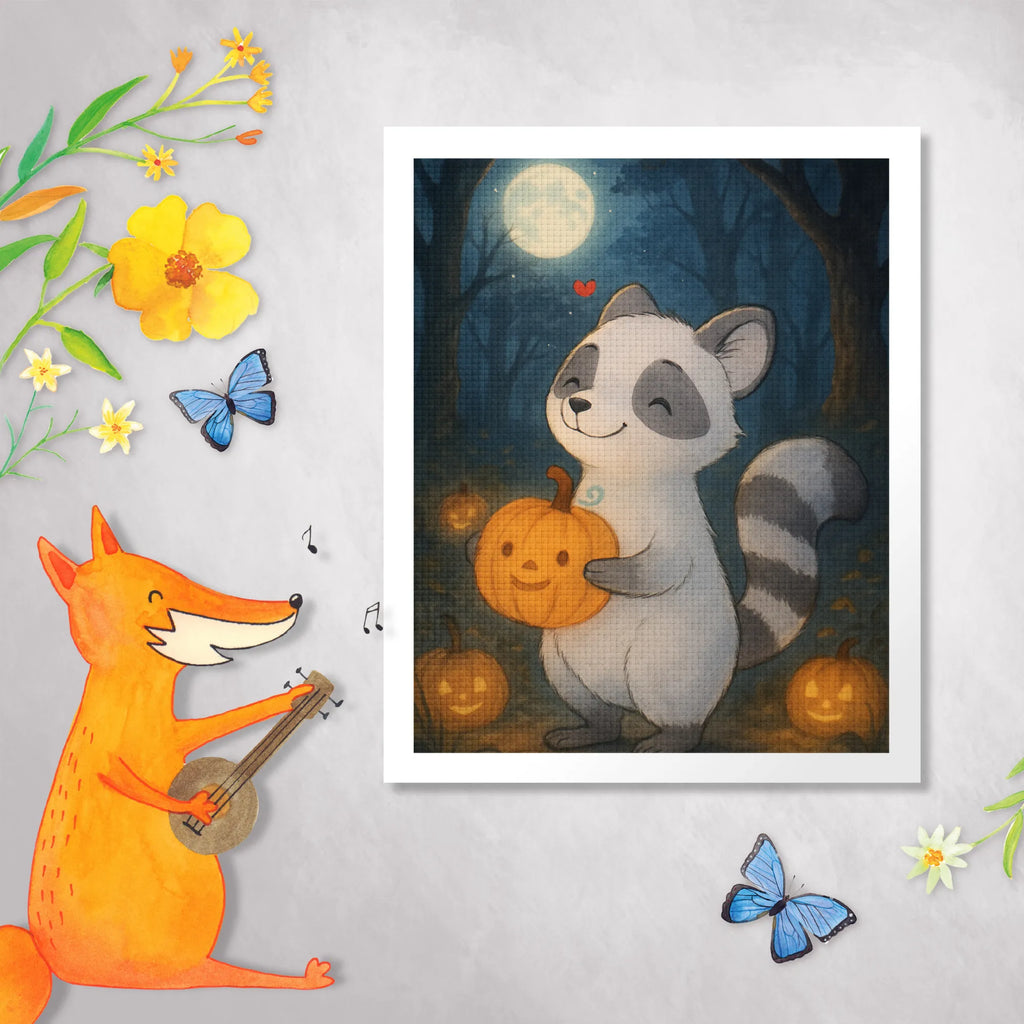 Diamond Painting Raccoon Pumpkin Design Halloween, decoration, Martin singing, decor, gifts, giving